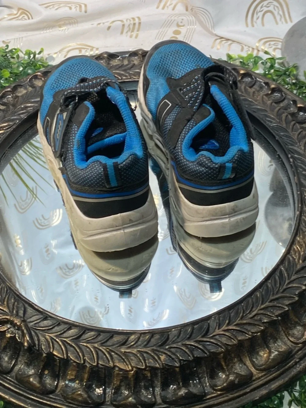 Blue and Black Kids Hook-and-Loop Athletic Sneakers